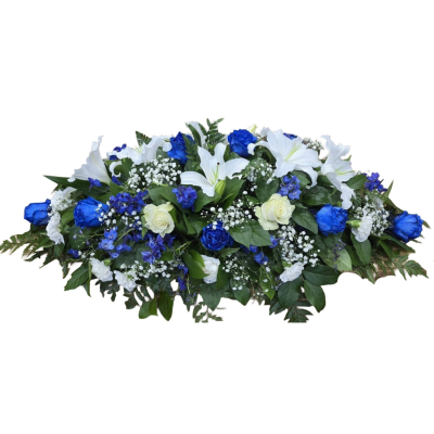 Timeless Blue Letters - A striking letter tribute in crisp white and rich blue tones, finished with coordinating ribbon and elegant floral detailing.